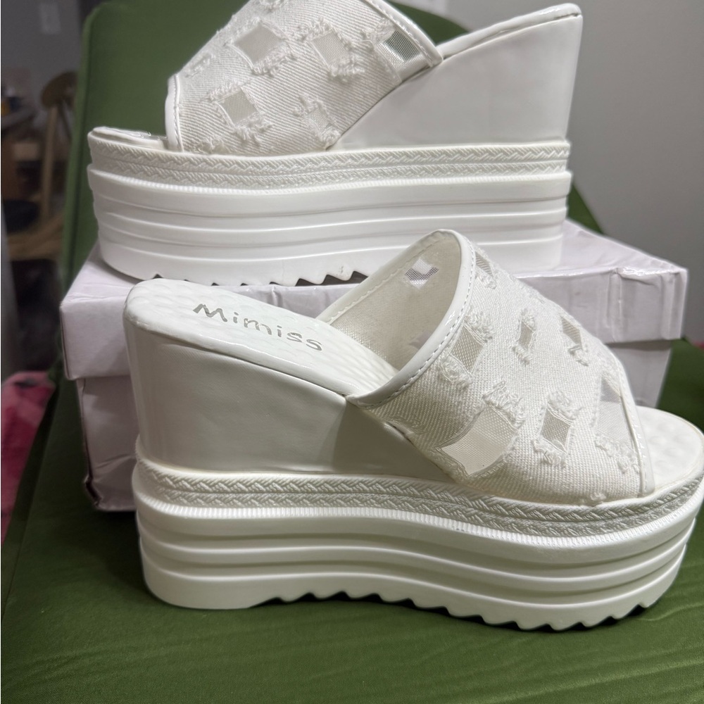 White Platform Slide Sandals